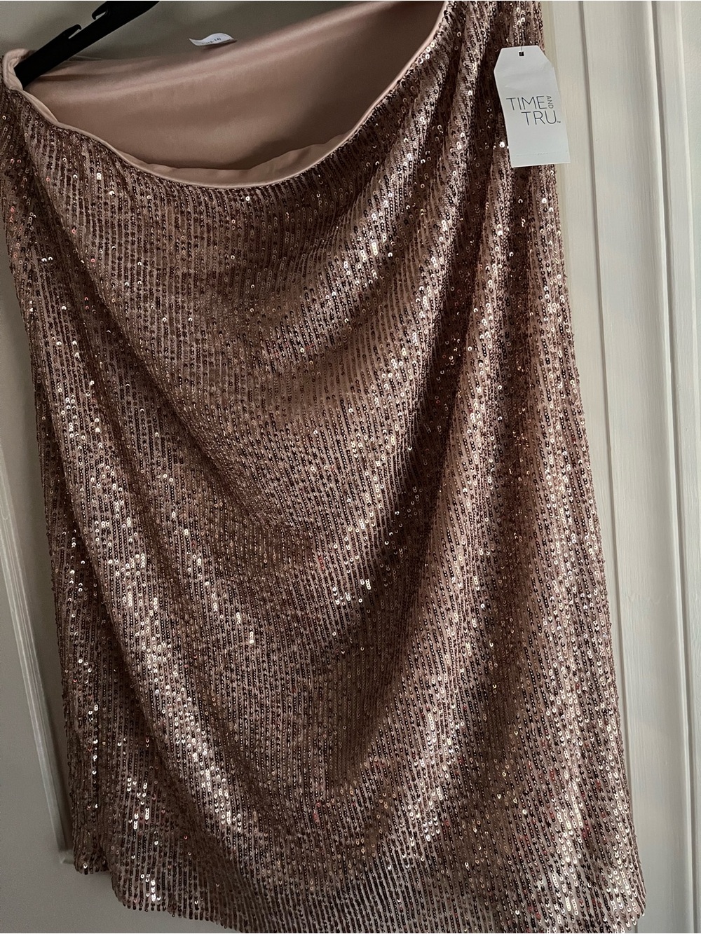 Time and Tru Rose Gold Sequin Midi Skirt